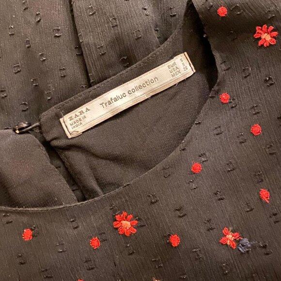 ZARA TRAFALUC COLLECTION Womens S BLACK Top Embroidered Babydoll Open Back Tie - Picture 6 of 7